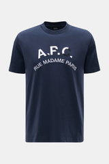 A.P.C. Rundhals-T-Shirt navy aus weichem Baumwoll-Jersey mit Regular Fit und Logo-Stitching, frontal fotografiert, legerer Sommerlook.