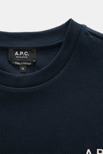 A.P.C. Rundhals-T-Shirt 'Standard Rue Madame' navy aus weichem Baumwoll-Jersey, Regular Fit, Rundhalsausschnitt, Detailaufnahme von oben, Logo-Stickerei.