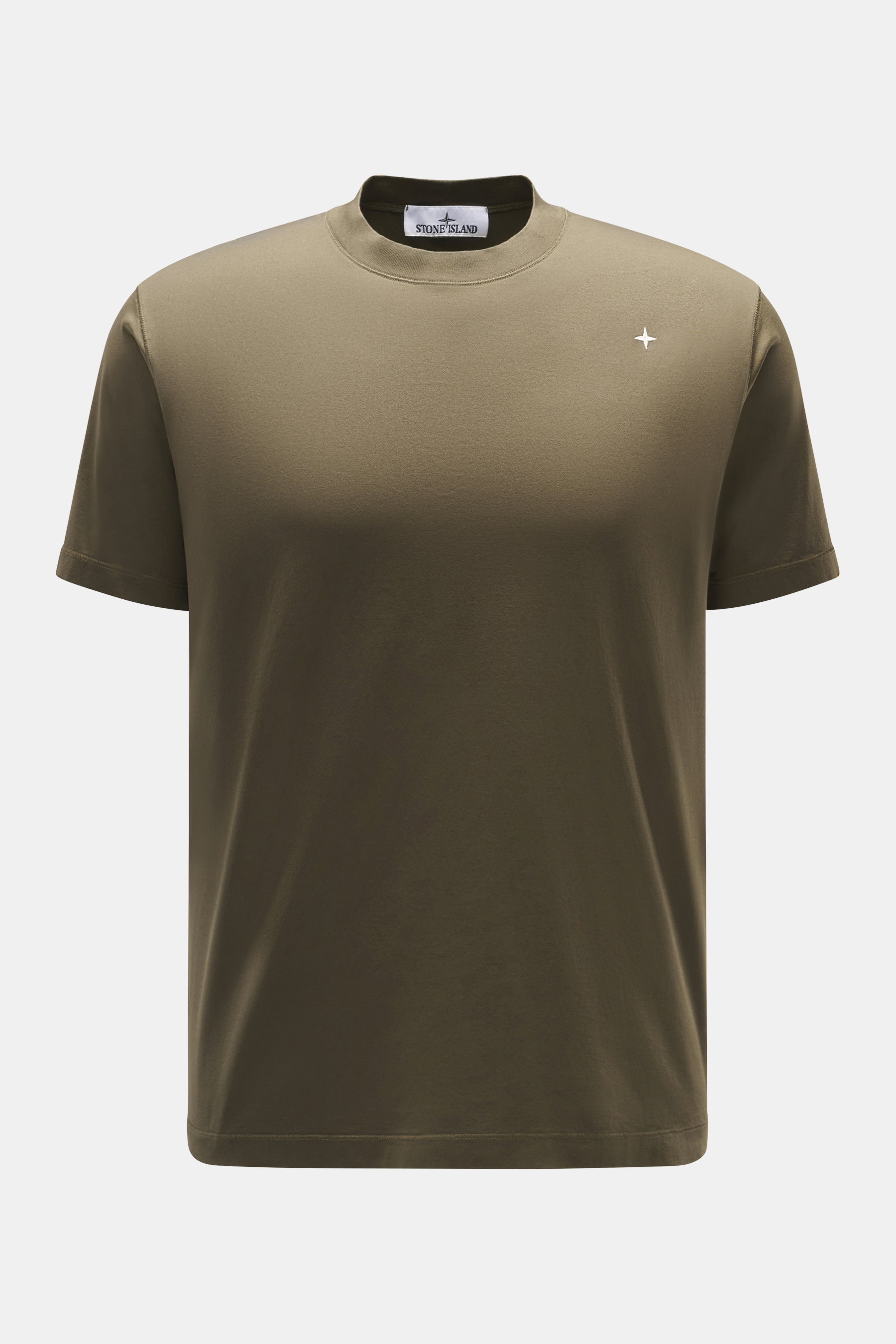 Stone Island Rundhals-T-Shirt 'Stellina' braun, frontal fotografiert, Slim Fit, Jersey aus reiner Baumwolle, weicher Griff, Rundhalsausschnitt, dezentes Stellina-Stitching.