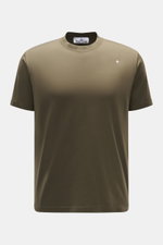 Stone Island Crew neck T-Shirt 'Stellina' brown shown from the front, minimalist pure cotton jersey with soft feel, slim fit, crew neckline, subtle Stellina stitching on chest, distinctive overlock seams.