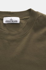 Stone Island Crew neck T-Shirt 'Stellina' brown shown from a top-front close-up, minimalist pure cotton jersey, soft feel, slim fit, subtle Stellina stitching.