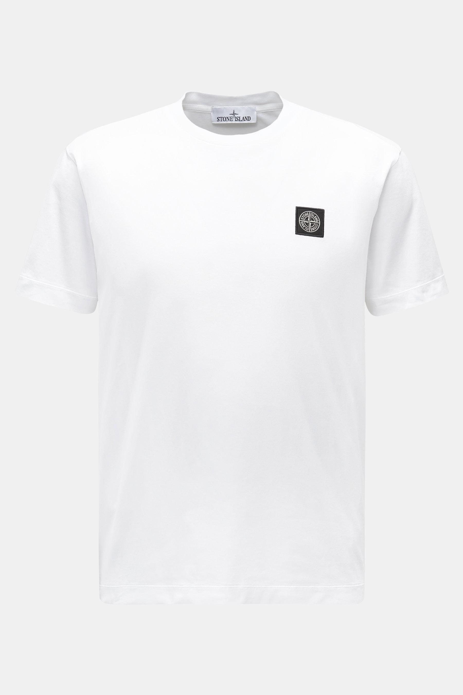 Stone Island T-Shirt 'Basic Cotton' weiß, Slim Fit, reine Baumwolle, weicher Griff, Rundhalsausschnitt, Weblabel auf der Brust, Frontansicht.