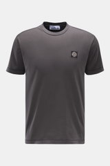 Front view of Stone Island T-Shirt 'Basic Cotton' dark grey in slim fit, pure cotton with soft feel, round neckline, and woven label on chest.