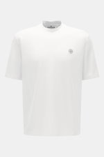 Stone Island Rundhals-T-Shirt 'Organic Cotton' offwhite shown from the front, made of pure organic cotton with a soft feel, regular fit, round neckline, and chest web label. <p>Zeitlos, vielseitig und nachhaltig: Das T-Shirt von <span class="hover:entity-