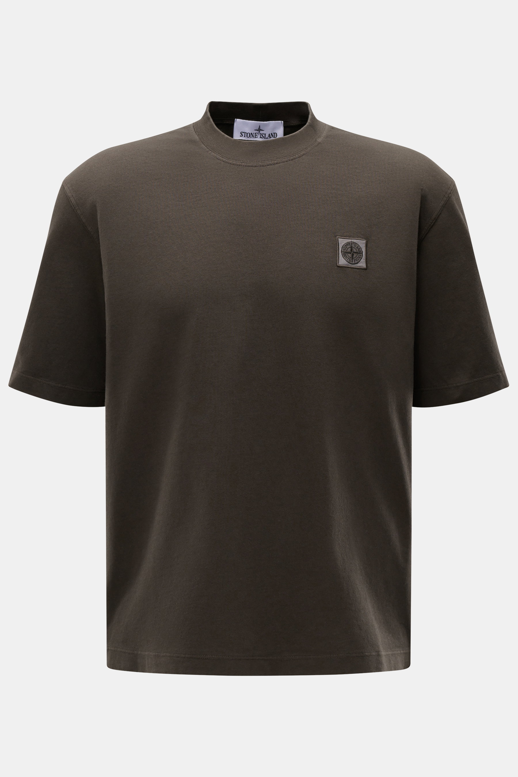 Stone Island Rundhals-T-Shirt 'Organic Cotton' dark olive, Frontansicht, Bio-Baumwolle, weicher Griff, Regular Fit, Rundhalsausschnitt, Weblabel Brust.