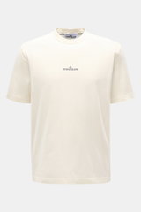 Stone Island Rundhals-T-Shirt 'Printed Tee' creme shown from the front, made of soft organic cotton with Stone Island logo and compass print on chest. <p>Lässiger Komfort trifft auf ikonisches Design: Mit diesem T-Shirt aus Bio-Baumwolle präsentiert <span