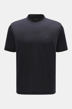 Front view of an Emporio Armani Crew neck T-Shirt dark navy, made of pure wool with a soft feel, slim fit, and logo stitching on the chest.