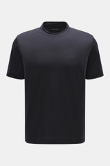 Front view of an Emporio Armani Crew neck T-Shirt dark navy, made of pure wool with a soft feel, slim fit, and logo stitching on the chest.