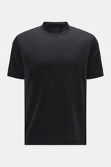 Front view of Emporio Armani Crew neck T-Shirt black, made of pure wool with a soft feel, slim fit, and logo stitching on the chest.