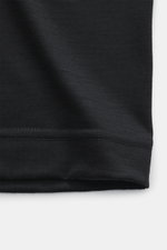 Close-up front view of Emporio Armani Crew neck T-Shirt black showing pure wool fabric with soft feel, slim fit, and logo stitching on the chest.