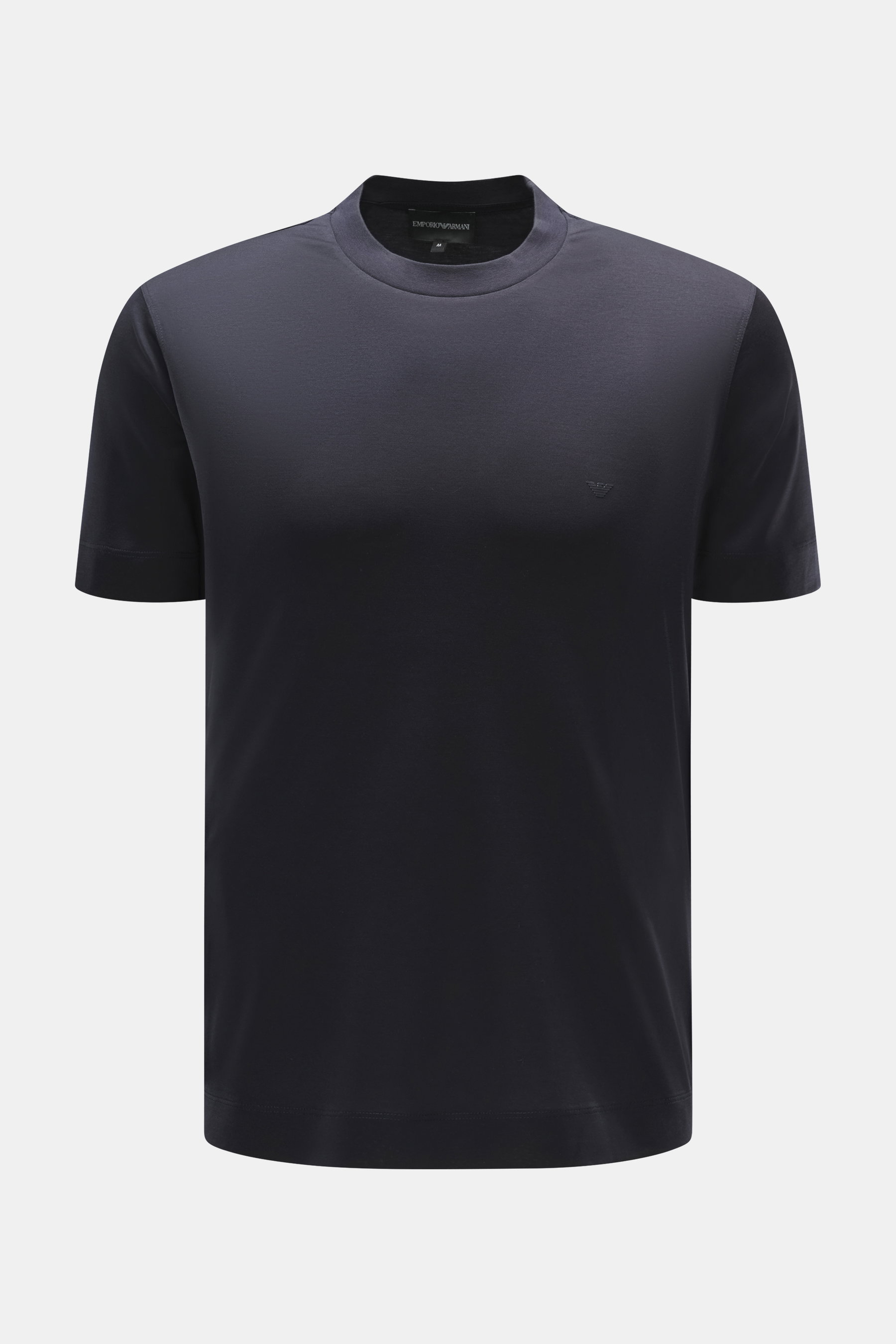 Emporio Armani Rundhals-T-Shirt navy, Slim Fit, weicher Griff, Jersey aus Lyocell und Baumwolle, Logo-Detail Brust, Frontalansicht.