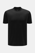 Emporio Armani Rundhals-T-Shirt schwarz, Slim Fit, Jersey aus Lyocell und Baumwolle, weicher Griff, Logo-Detail auf der Brust, Frontalansicht.