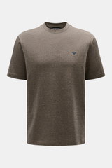 Emporio Armani Rundhals-T-Shirt graubraun meliert, Frontansicht, Jersey aus Baumwolle/Microfaser, Regular Fit, Logo-Stitching Brust.