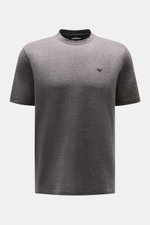 Emporio Armani Rundhals-T-Shirt dunkelgrau meliert, Frontansicht, Jersey aus Baumwolle/Microfaser, Regular Fit, Logo-Stitching, puristische Eleganz.
