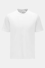 Officine Générale Rundhals-T-Shirt 'Cneck Tee' weiß, Slim Fit, aus weichem Bio-Baumwoll-Jersey, von vorne fotografiert mit Rundhalsausschnitt.
