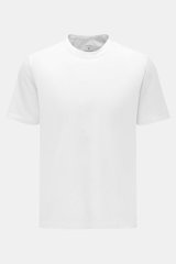 Officine Générale Rundhals-T-Shirt 'Cneck Tee' weiß, Slim Fit, aus weichem Bio-Baumwoll-Jersey, von vorne fotografiert mit Rundhalsausschnitt.