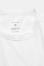 Officine Générale Rundhals-T-Shirt 'Cneck Tee' weiß, Detailansicht vom Jersey aus reiner Bio-Baumwolle mit Rundhalsausschnitt, Slim Fit, weicher Griff.