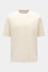 Front view of Ami Paris Crew neck T-shirt cream in a soft, heavy cotton jersey with oversized fit, quilted heart logo, and crew neck. 

Description: 
<p>Pardon my French – with this T-shirt by AMI PARIS you’ll get by even without good language skills, bec