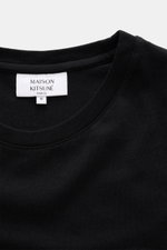 Maison Kitsuné Crew Neck T-Shirt 'Fox Head' black shown from a close-up top perspective, featuring a soft, pure cotton jersey with a crew neckline. 

<p>Sporty essential from MAISON KITSUNÉ: With the typical fox patch on the chest, this shirt will be a fa
