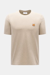 Maison Kitsuné Crew Neck T-Shirt 'Fox Head' beige melange shown from front, slim fit jersey cotton with soft feel, crew neckline, and fox patch.