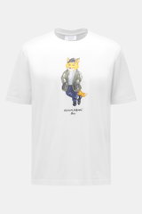Maison Kitsuné White crew neck T-Shirt, front view, pure cotton, slightly textured feel, regular fit, boxy cut, crew neckline, distinctive fox print on chest.