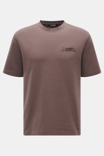 Front view of Jacquemus Crew Neck T-Shirt Grey Brown in pure cotton, soft touch, slim fit, with Grosgrain logo stitching on chest.