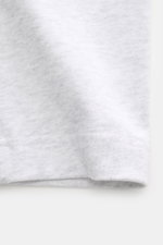 Close-up front view of Jacquemus Crew Neck T-Shirt light grey melange fabric showing pure cotton material, soft touch, slim fit, and grosgrain with logo stitching on the chest.