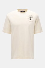 Front view of Jacquemus Crew Neck T-Shirt cream, pure cotton with soft touch, slim fit, grosgrain with logo stitching and chest print.