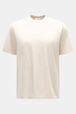 The Row Crew neck T-Shirt 'Maiko' cream shown from a front view, made from noble washed cotton jersey with fine slubs, pure cotton, soft touch, regular fit, crew neckline.