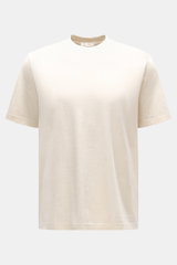 The Row Crew neck T-Shirt 'Maiko' cream shown from a front view, made from noble washed cotton jersey with fine slubs, pure cotton, soft touch, regular fit, crew neckline.