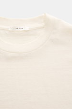 The Row Crew neck T-Shirt 'Maiko' cream shown from a top-front close-up, made from noble washed cotton jersey with soft touch, pure cotton, regular fit, and crew neckline, featuring fine slubs for a vintage-inspired character that matures over time.