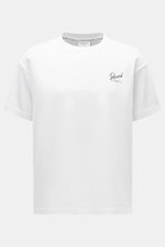 Front view of Percival T-Shirt 'Marley' white, pure cotton oversized fit with crew neckline, chest logo print, soft touch, and distinctive back print.