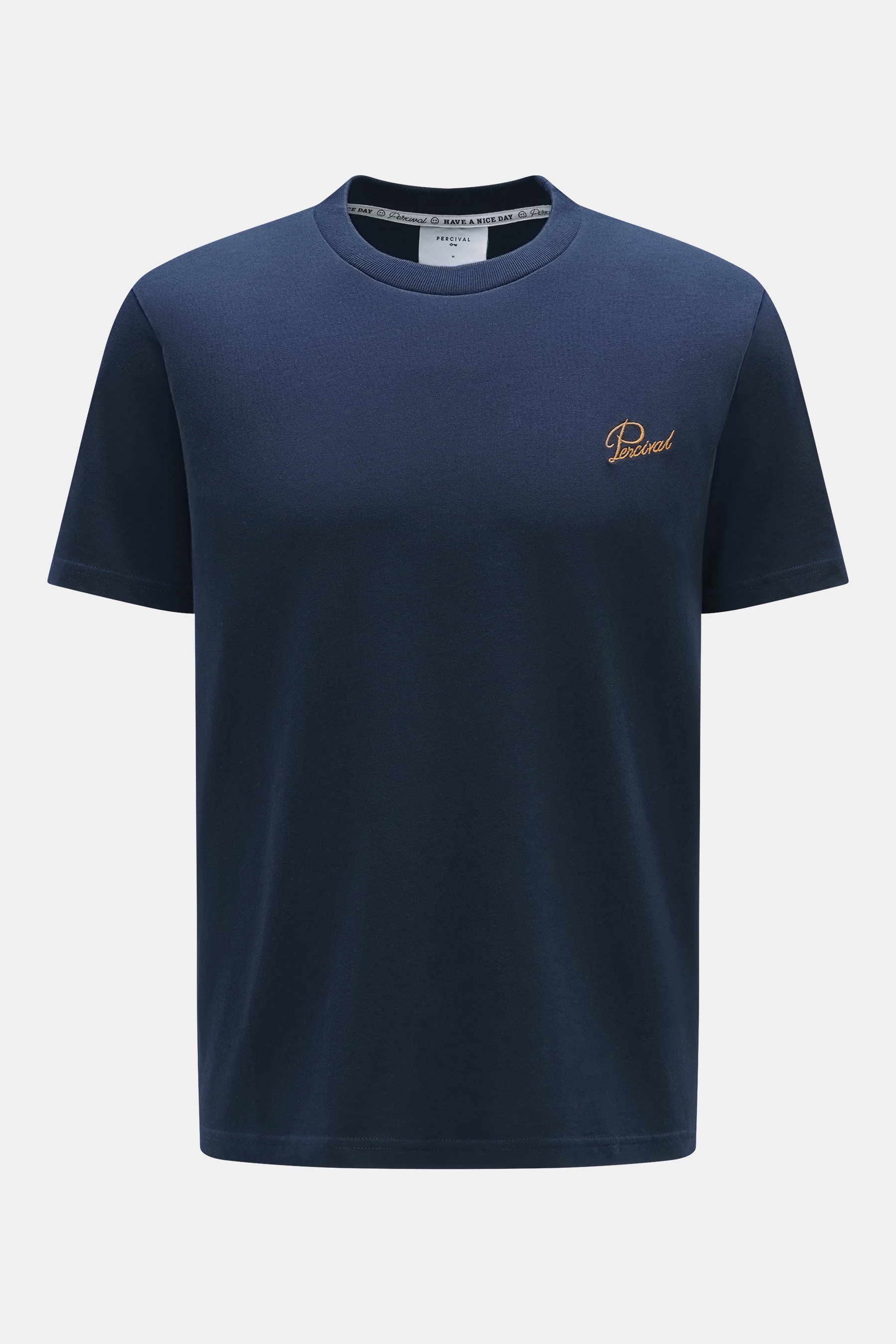 Front view of the Percival T-Shirt grau meliert in grey melange, featuring a round neckline, logo print on the chest, and soft cotton fabric.

Description: <p>Lässig durch die Übergangszeit: Das T-Shirt von PERCIVAL setzt mit seinem markanten Backprint 