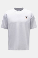 Front view of Percival T-Shirt grey melange in oversized fit, pure cotton with round neckline, logo print on chest, soft touch.