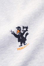 Close-up front view of the Percival T-Shirt grey melange showing a small black and orange bird logo print on pure cotton fabric. Casual through the transitional period: The T-shirt from PERCIVAL sets a relaxed street style accent with its striking back pr