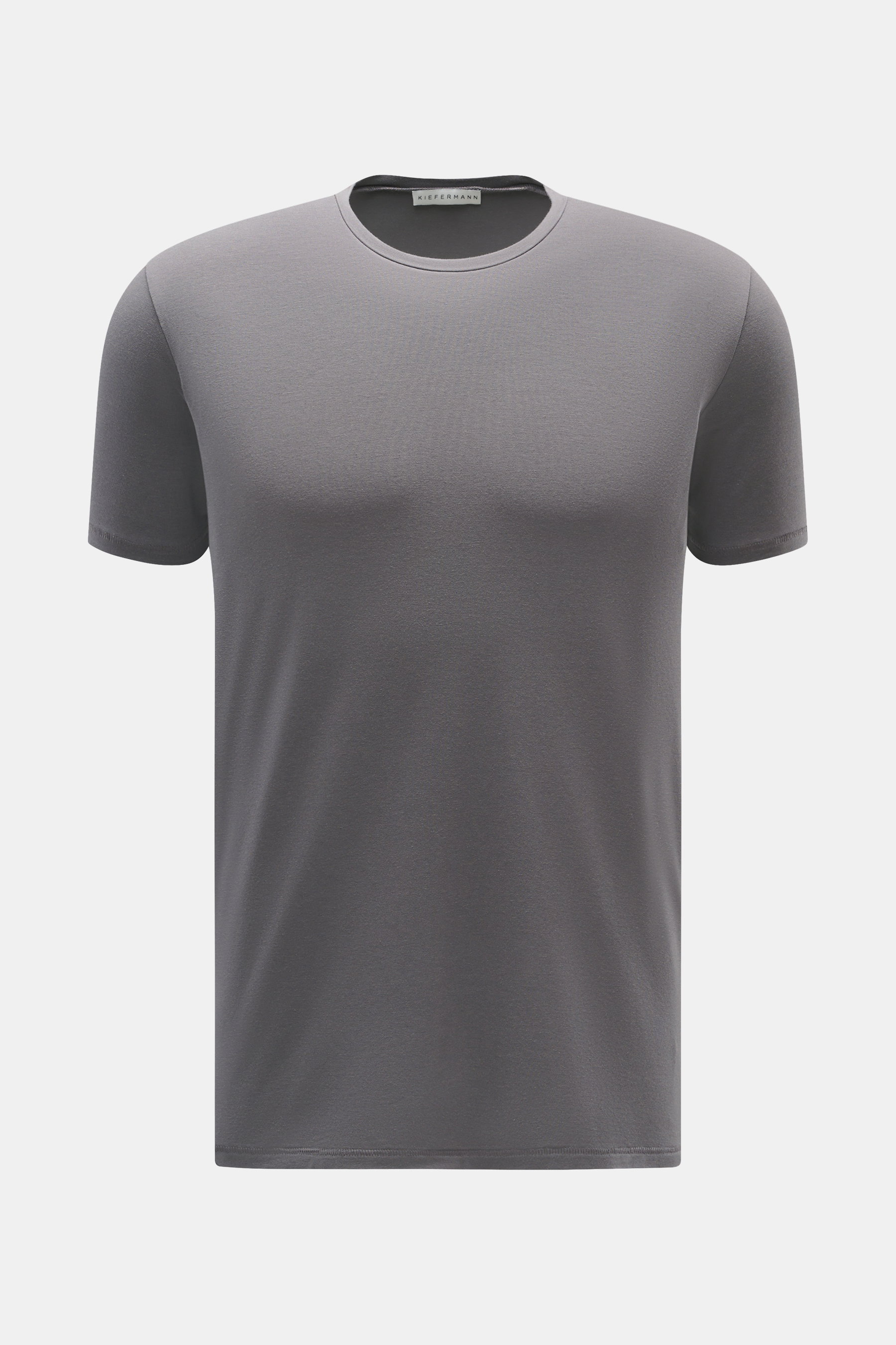 Kiefermann Rundhals-T-Shirt 'Hero' dunkelgrau, frontal fotografiert, Slim Fit mit Rundhalsausschnitt, Mix aus Baumwolle und Modal, elastische Qualität, weicher Griff.