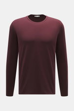 Front view of the Kiefermann Crew neck long sleeve 'Emil' burgundy shirt, slim fit jersey in modal and cotton, elasticated fabric, soft touch, crew neck.