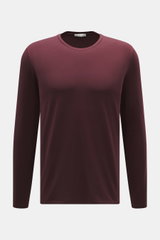 Front view of the Kiefermann Crew neck long sleeve 'Emil' burgundy shirt, slim fit jersey in modal and cotton, elasticated fabric, soft touch, crew neck.
