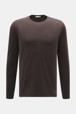 Front view of Kiefermann Crew neck long sleeve 'Emil' dark brown jersey, slim fit, elasticated fabric in modal and cotton, soft touch, crew neck.