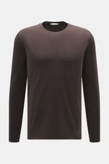 Front view of Kiefermann Crew neck long sleeve 'Emil' dark brown jersey, slim fit, elasticated fabric in modal and cotton, soft touch, crew neck.