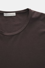 Kiefermann Crew neck long sleeve 'Emil' dark brown shown from a close-up top-front perspective, jersey in modal and cotton, elasticated fabric, soft touch, slim fit, crew neck.