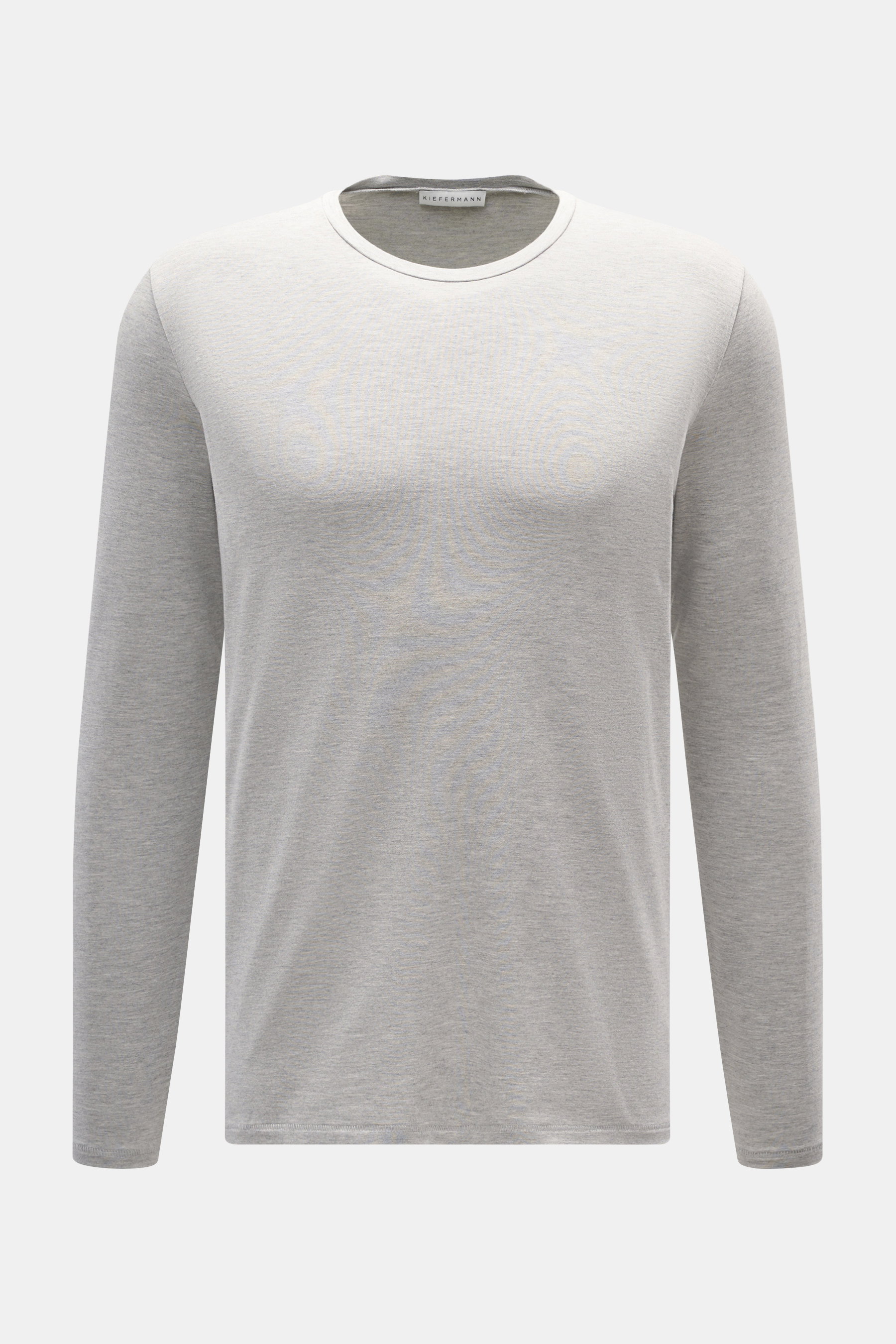 Kiefermann Rundhals-Longsleeve "Emil" grau meliert, frontal fotografiert, Jersey aus Modal und Baumwolle, elastisch, weich, Slim Fit, Rundhalsausschnitt.