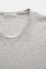 Kiefermann Crew neck long sleeve 'Emil' grey melange shown from above, jersey in modal and cotton, elasticated fabric, soft touch, slim fit, crew neck.