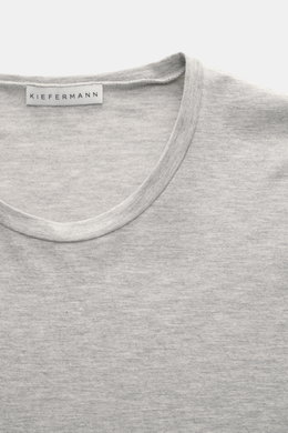 Kiefermann Crew neck long sleeve 'Emil' grey melange shown from above, jersey in modal and cotton, elasticated fabric, soft touch, slim fit, crew neck.