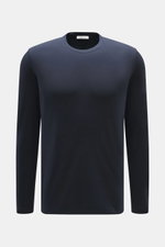 Front view of Kiefermann Crew neck long sleeve 'Alberts' navy, jersey in modal and cotton, elasticated fabric, soft touch, slim fit, crew neck.