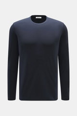 Front view of Kiefermann Crew neck long sleeve 'Alberts' navy, jersey in modal and cotton, elasticated fabric, soft touch, slim fit, crew neck.