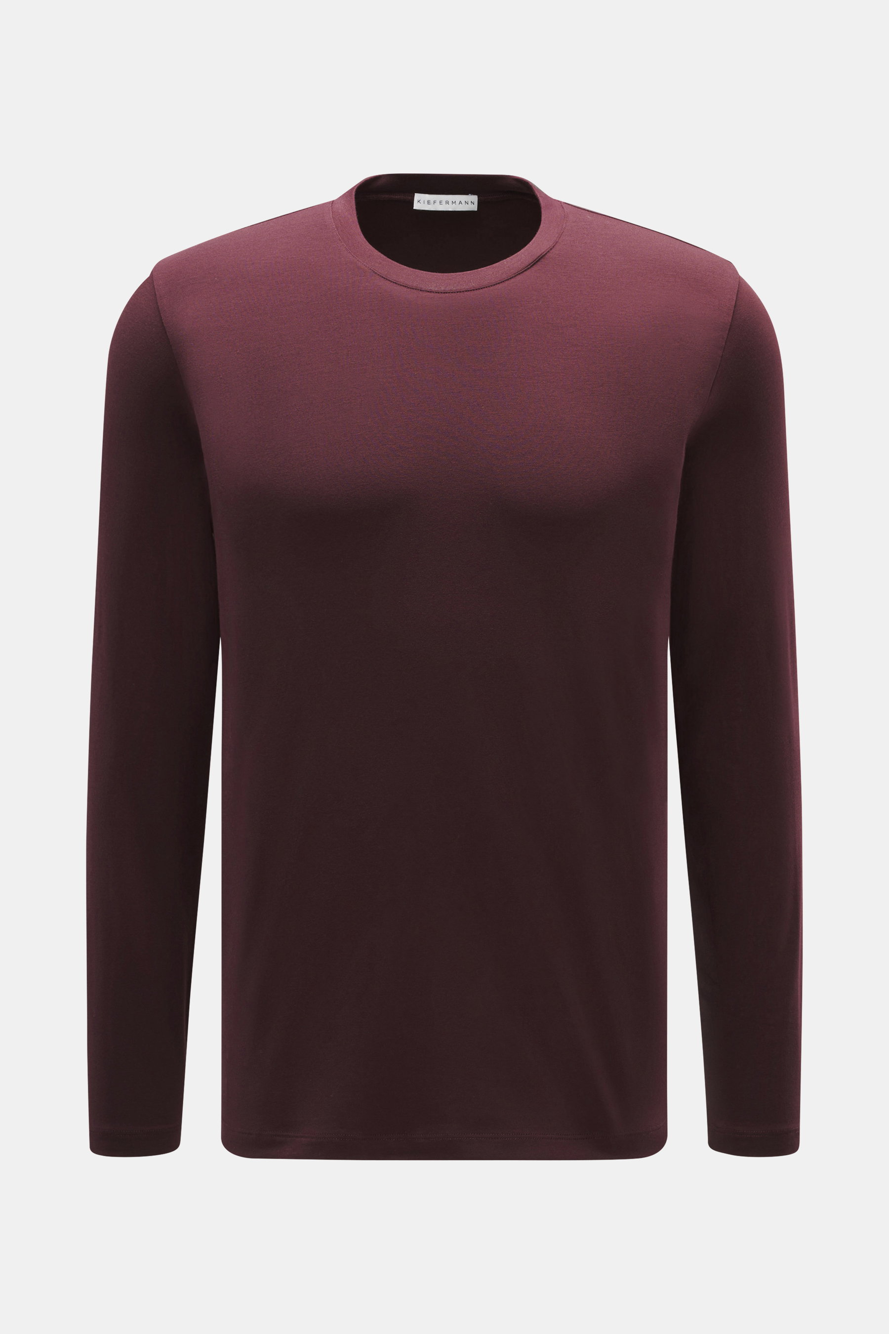 Kiefermann Rundhals-Longsleeve "Alberts" bordeaux, frontal fotografiert, Jersey aus Modal & Baumwolle, elastisch, weich, Slim Fit, Rundhalsausschnitt