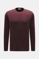 Front view of Kiefermann Crew neck long sleeve 'Alberts' burgundy jersey, slim fit, elasticated soft touch fabric in modal and cotton, crew neck.