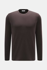 Front view of Kiefermann Crew neck long sleeve 'Alberts' dark brown jersey, slim fit, elasticated modal and cotton fabric, soft touch, crew neck.