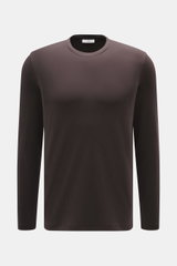 Front view of Kiefermann Crew neck long sleeve 'Alberts' dark brown jersey, slim fit, elasticated modal and cotton fabric, soft touch, crew neck.